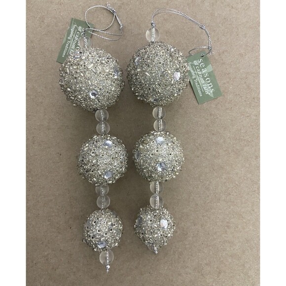 Silver Glitter Ball Drop Ornaments 2 Assorted Plastic Acrylic 8 inches high - Picture 2 of 5